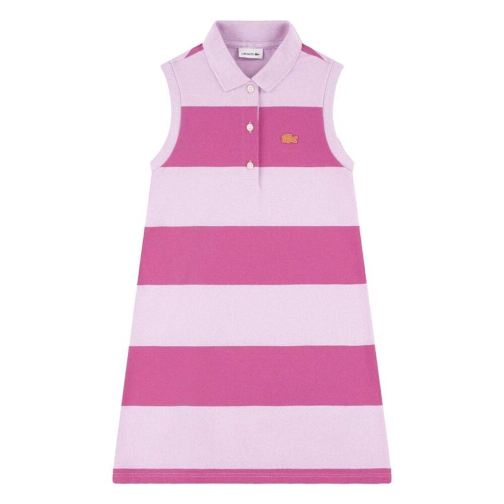 Lacoste Girls Striped Polo Shirt Dress / Pink